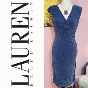 Lauren Ralph Lauren Starlight Silver Shimmering Navy Sheath Cocktail Dress